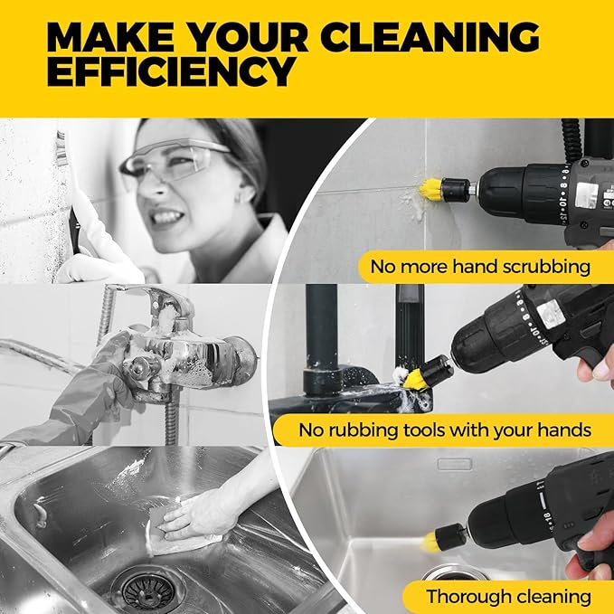 Holikme 6 Piece Drill Brush with Multi-Purpose & Grout Head,Crevice Cleaning Brush，3/4”W Drill Brush Attachment Set, Detailing Brushes for Home/Kitchen/Bathroom/Grout/Tile/Shower/Tub