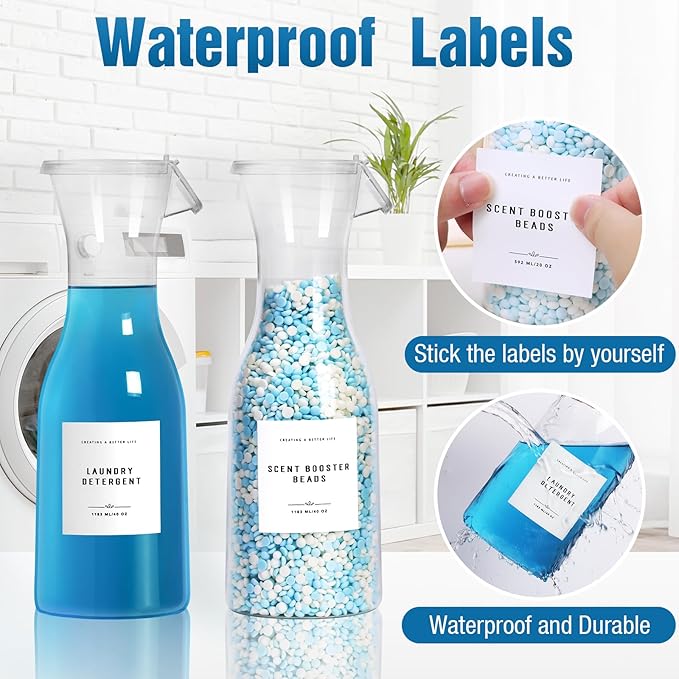 Laundry Detergent Dispenser Bottle 40oz with Waterproof Label for Laundry Detergent Soap Fabric Softener Bleach Scent Booster Beads, Sturdy PET Bottle for Laundry Room Decor 3 Pack