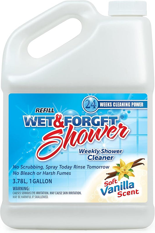 Wet & Forget Shower Cleaner Multi-Surface Weekly No Scrub, Bleach-Free Formula Vanilla Scent, 128.00 Fl Oz (Pack of 1)