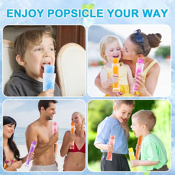 LOMIMOS 160PCS Disposable Ice Popsicle Mold Bags,BPA Free Freezer Tubes With Zip Lock Seal Funnel for Healthy Snack Yogurt Stick Juice Fruit Smoothies Ice Candy Pops Family Party(8.6"x2.3")