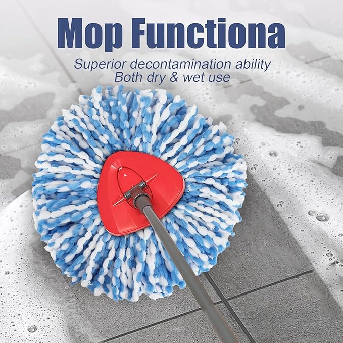 RinseClean Spin Mop Head Refill for Vileda EasyWring 2-Tanks System - Rotating Microfiber Triangle Replacement Pads Washable & Reusable fit All Floor - 6 Cloth 1 Mop Base