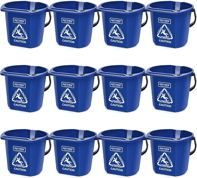 Matthew Cleaning 4.2 Gallon Mop Bucket, Heavy Duty Plastic Cleaning Bucket with Built-in Pour Spout, Mop Holder and Comfort Grip Handle, House and Commercial Cleaning Supplies, Case Pack 12 Pcs Blue