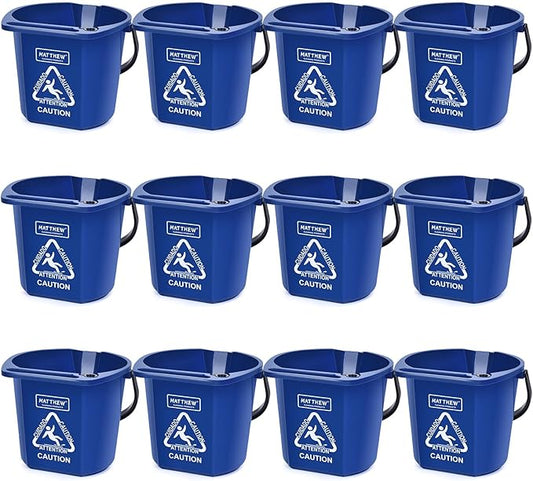 Matthew Cleaning 4.2 Gallon Mop Bucket, Heavy Duty Plastic Cleaning Bucket with Built-in Pour Spout, Mop Holder and Comfort Grip Handle, House and Commercial Cleaning Supplies, Case Pack 12 Pcs Blue