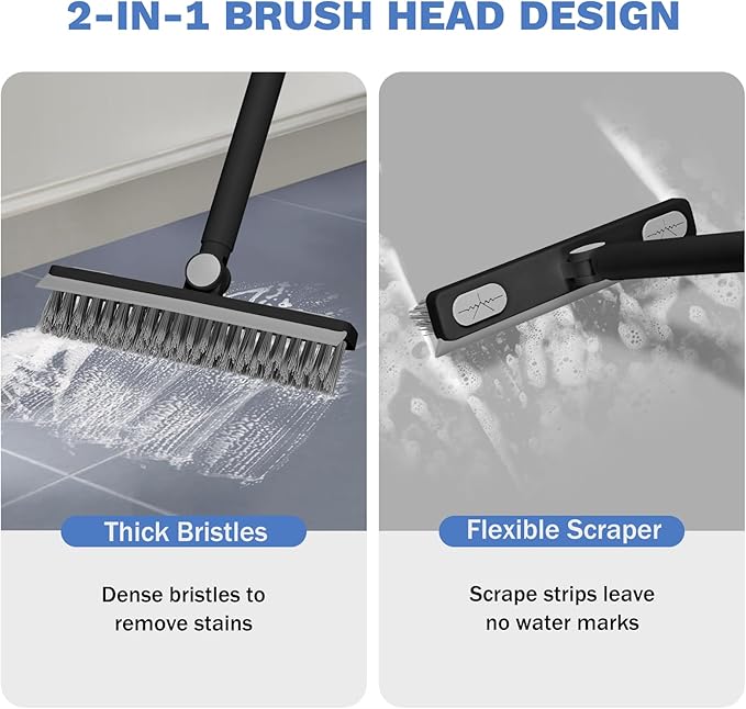 SetSail Grout Cleaner Brush with Long Handle, V-Shaped Floor Scrub Brush Swivel Grout Brush Stiff Bristle Floor Grout Scrubber for Bathroom, Tile Line, Crevice, Kitchen, Wall, Deck, Garage, Black Grey