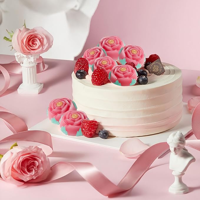 2PCS Flower Molds Silicone, 15-Cavities Small Rose Flower Silicone Molds, Non-Stick Rose Shape Valentine's Day Mold for Jelly Mini Soap Cake Mousse Ice Cream Tray Baking Molds