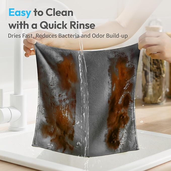 Microfiber Cleaning Cloths 12”x12” 12Pack Grey Lint Free Kitchen Cloths - Extra Thick, Streak-Free, Lint-Free, Fast Absorbent - Reusable Multi-Purpose Housekeeping Rags for Cars, Dishes, Floors, Tiles