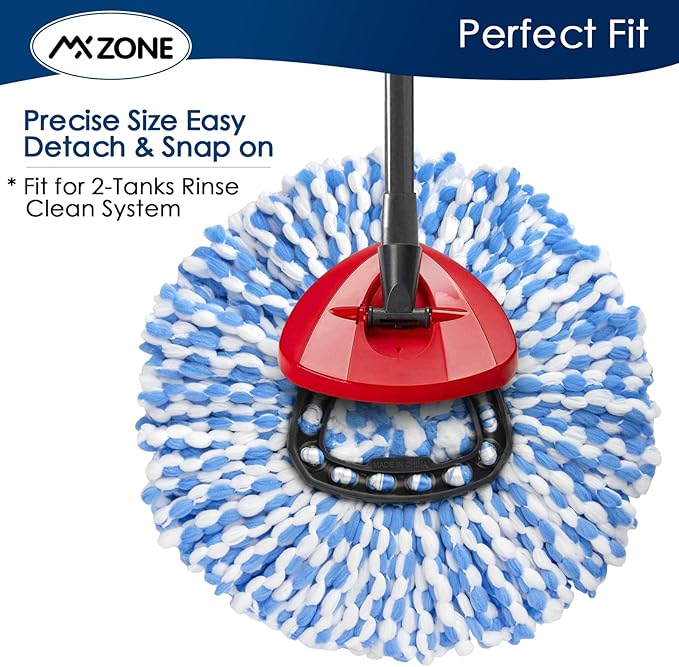Spin Mop Head Replacement - 4 Pack Microfiber, Blue for O-Ceda Spinning Mop, EasyWring RinseClean, 2 Tank System Bucket