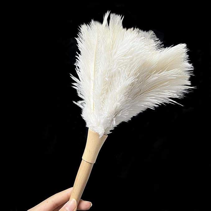 Feather Duster 15.7 Inch - Made of Ostrich Feathers for Cleaning Home (Off White)