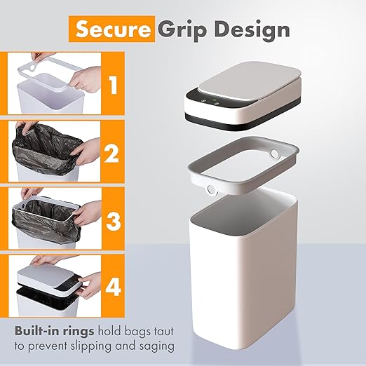 Loasil-H Automatic Smart Trash Can for Bathroom - Anti-Bag Slip Lid, Motion Sensor, 3 Gallon Capacity for Bedroom, Office, Kitchen, 12.6x9x6in (White)