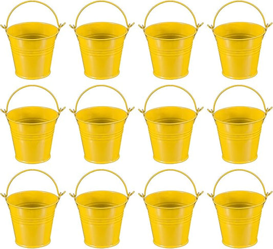PATIKIL 2.7"x2.3" Small Metal Buckets with Handle, 12 Pcs Mini Galvanized Bucket Colorful Easter Buckets for Crafts Party Favors Decoration, Yellow