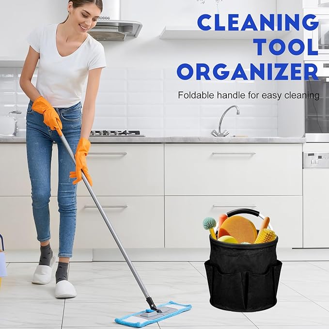 Cleaning Caddy for Cleaning Supplies,17L Cleaning Supply Caddy with Handle Foldable Cleaning Supplies Organizer Bucket Cleaning Products Organizers for Home, Garden (Black)