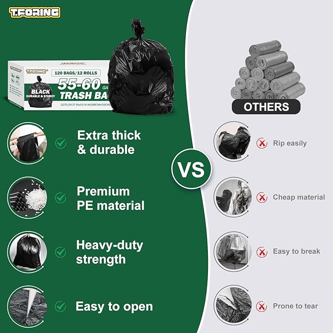 55-60 Gallon Black Trash Bags 120 Count - 40''x53'' Extra Large 50+ Gallon Garbage Bags,Unscented Strong Huge Can Liners for Construction Industrial Yard Outdoor Commercial