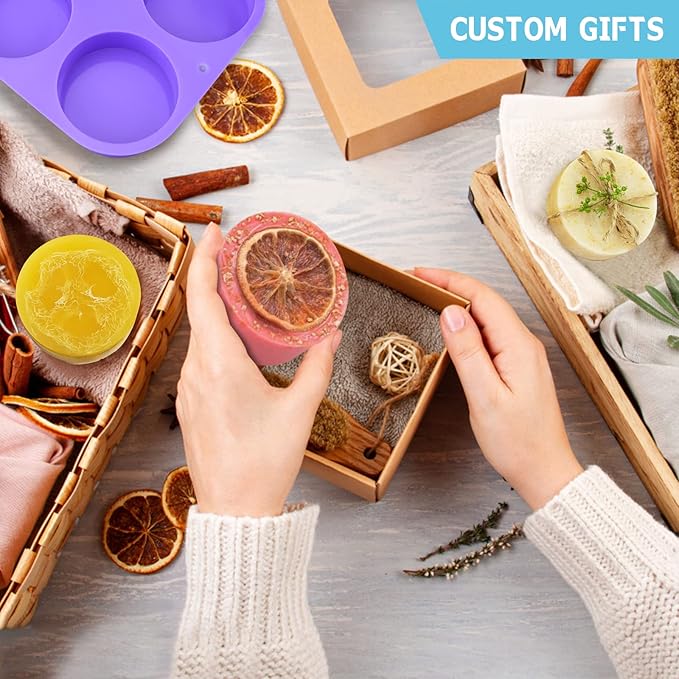 Sakolla 4oz Round Silicone Soap Molds, 3.15'' Cylindrical Soap Molds for Loofah Soap Bath Bombs Steamer Lotion Bars, Set of 2