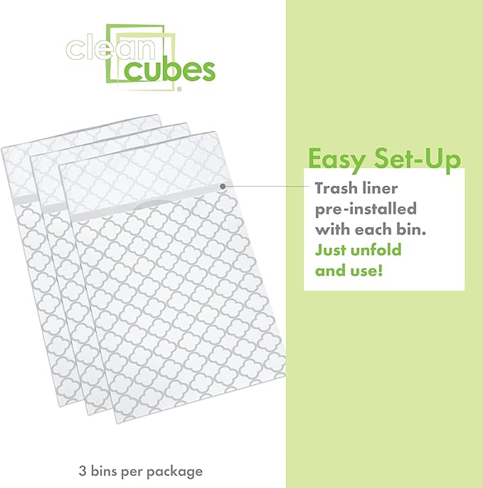 30 Gallon Disposable Pop-Up Trash Cans (3-Pack) with Fitted Bags – Foldable Garbage & Recycling Bins for Parties, Events & Kitchen (Trellis, 30" H x 14" W x 17" D)