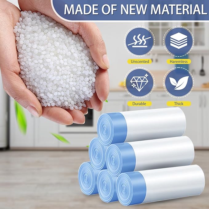 15 Gallon Trash Bags with Drawstring - 120 Count Heavy Duty 1.25 Mil Garbage Bags 56 Liter Tall Kitchen Bin Liners Unscented White for Home Yard Lawn