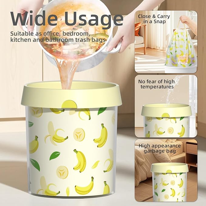 13 Gallon Trash Bags Drawstring, 50 Count Tall Kitchen Trash Bags, Sturdy Large Trash Bags, Banana Printed Garbage Bags 13 Gallon Tall Kitchen, Tear Resistant Kitchen Garbage Bags for Kitchen