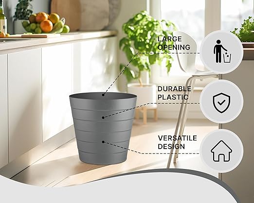 Small Trash Can (2.1 Gallons), Dorm Trash Can, Heavy Duty Dust Bin, Mini Garbage Can for Bedroom (Pack Of 3), Plastic Wastebasket, Bathroom Wastebasket (Grey) Round paper Trashcan, Office Trash Bin