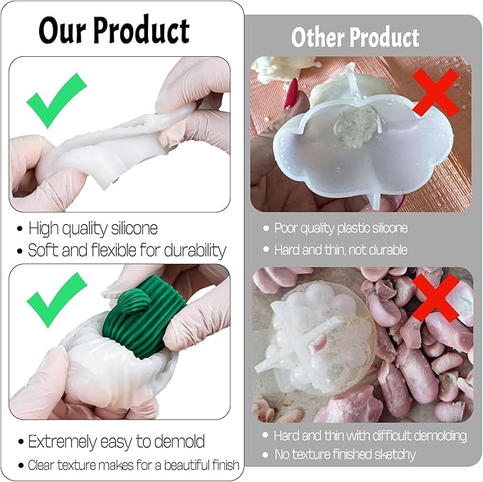 Succulent Wax Molds for Candle Making 10 Pack 3D Cacti Silicone Candle Mold Handmade Cactus Flower Plant Decorate Cement Resin Casting Soap Ornament Craft Mold Chocolate Cake Fondant Moulds Home Decor