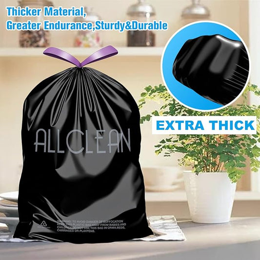 Trash Bags 15 Gallon Tall Kitchen Drawstring Garbage Bags,Fit 13-15 Gal Bins,Extra Strong&Leak-Proof,Unscented&Recyclable Trash Can Liners for Home Office Industrial Bathroom Garden Lawn(Black)