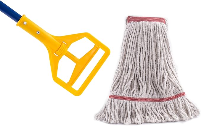 Matthew Cleaning Commercial Quick-Change Iron Mop Handle for Floor Cleaning Heavy Duty Mop Stick Replacement 60inch with Plastic Gripper Wet Mop Handles 12 Packs