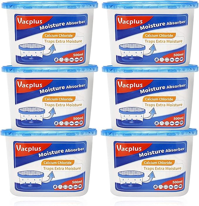 Vacplus Moisture Absorbers 6 Pack, 10.5 Oz Portable Humidity Absorber Boxes for Your Bathroom, Closet & Car, Dehumidifier with Fragrance Free, Navy Blue