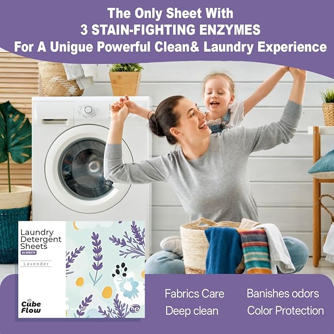 Laundry Detergent Sheets, Lavender Scent - 100 Loads |Effective & Eco-Conscious Cleaning| Pre-Measured, Liquidless for Deep Clean | Hypoallergenic, Washing Soda Travel Laundry Soap Strips