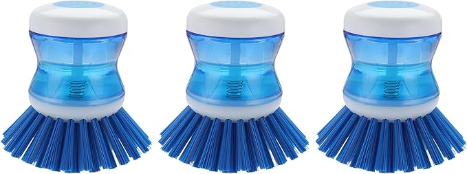 Dish Brush with Soap Dispenser for Dishes Pot Pan Kitchen Sink Scrubbing, Blue 3 Pack