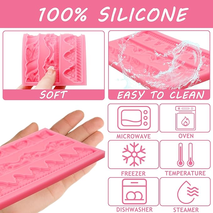 Art Molds for Cake Decoration, Baroque Scroll Silicone Fondant Molds, Floral Relief Border Chocolate Baking Molds for Resin Plaster Air Dry Clay(3-Cavity)