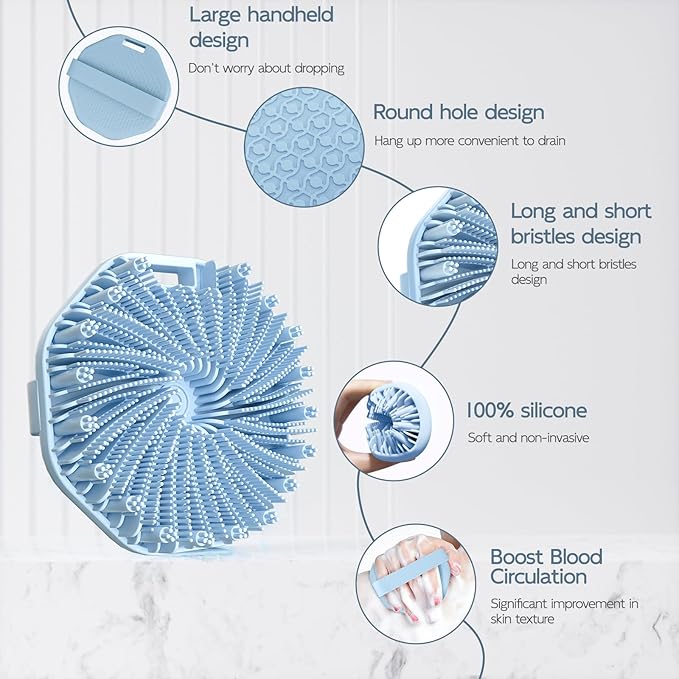 Silicone Body Scrubber 2 Counts, Exfoliating Body Wash Scrubbers Exfoliator, Shower Body Brush for Effective Showering Exfoliation and Gentle Massage (Green+Blue)