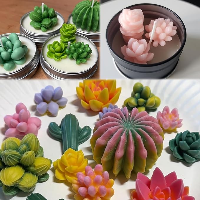 EuTengHao Succulent Silicone Molds, 3D Flower Resin Mold for Candle Soap Cake Decoration Making, Plant Flower Wax Scented Candle Soap Silicone Molds (10Pcs)
