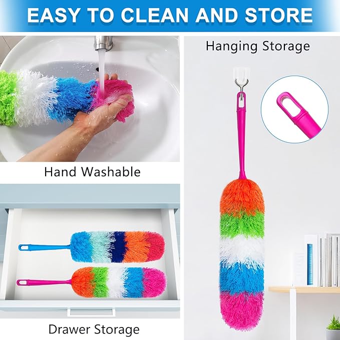 2 Pack 22-Inch Rainbow Reusable Microfiber Dusters,Bendable and Washable Feather Duster for Everyday Cleaning in Home, Library, Office, Car, and More