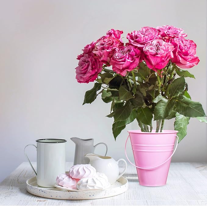 Sadnyy 6 Pack Galvanized Bucket, 5" Metal Bucket with Handles, Metal Buckets and Pails, Kids Party Supplies, Toy Container Table Centerpiece Decoration(Green, Yellow, Orange, Blue, Purple, Pink)