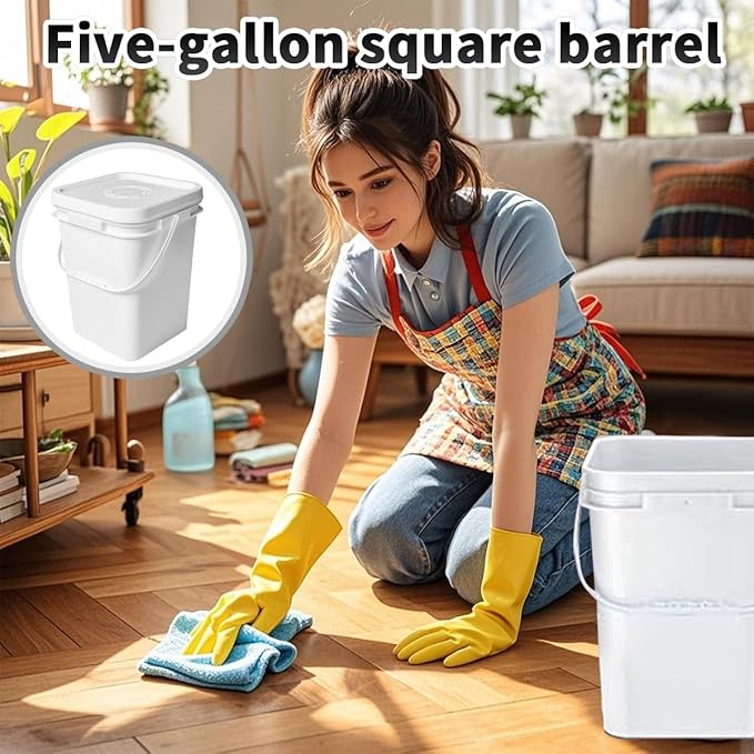 6 Pcs 5 Gallon Square Bucket with Lid Food Storage Container with Plastic Handle,Industrial Bucket with DIY Label Stickers and Towel for Paint Storage Tanks Handicrafts