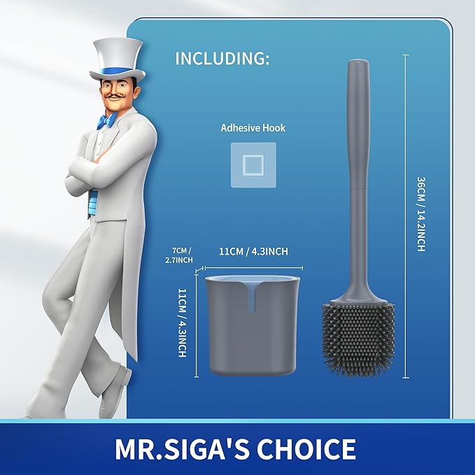 MR.SIGA Wall Mounted Toilet Brush and Holder Set for Bathroom Cleaning, Compact, Gray, 1 Pack