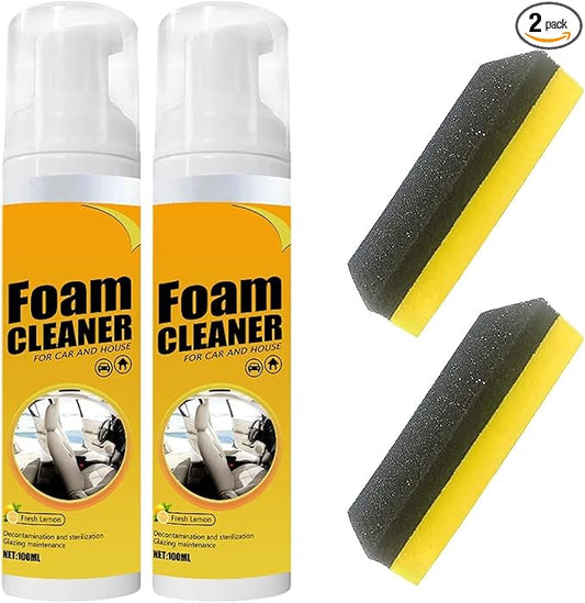2PCS Multipurpose Foam Cleaner Spray,All-Purpose Household Cleaners for Car and Kitchen, Leather Decontamination,Suitable for Car House and Kitchen (100ML)