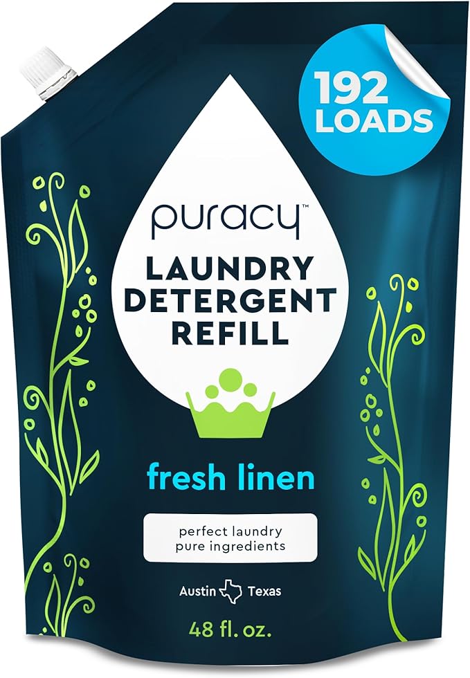 Puracy Laundry Detergent Refill - Enzyme-Powered Liquid Laundry Detergent Concentrate, Natural Laundry Detergent Seen on TikTok, Non-Toxic (Fresh Linen, 48 fl oz, 192 Loads)
