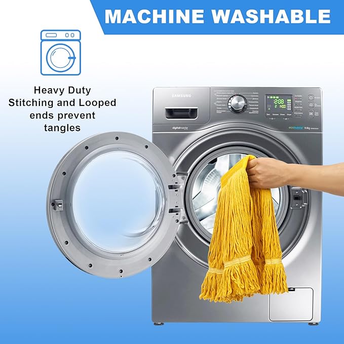 Pack of 2 Heavy Duty Commercial Mop Head Replacement, General Cleaning Mop Heavy Duty Commercial Replacement Wet Industrial Blue Cotton Looped End String Head Refill,Super Absorption and Durability