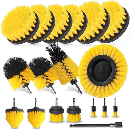 18 Pcs Drill Brush Attachments Set,Power Cleaning Scrub Brushes with Extend Long Attachment,Grout Cleaner for Tile Floors,Car Detailing, Carpet, Tile Grout, Sinks (18)