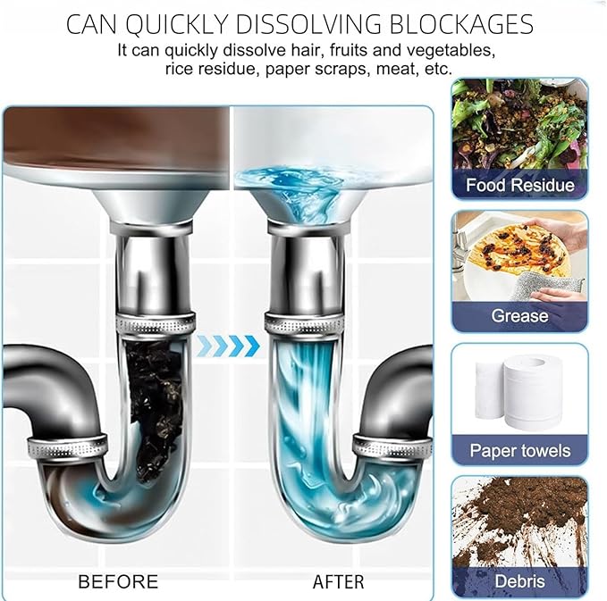 Pipeline Dredging Agent, Powerful Pipe Dredging Agent Powder, Drain Clog Remover, Toilet Cleaner, Sink and Drain Pipe Unclogging for Kitchen Toilet (2)