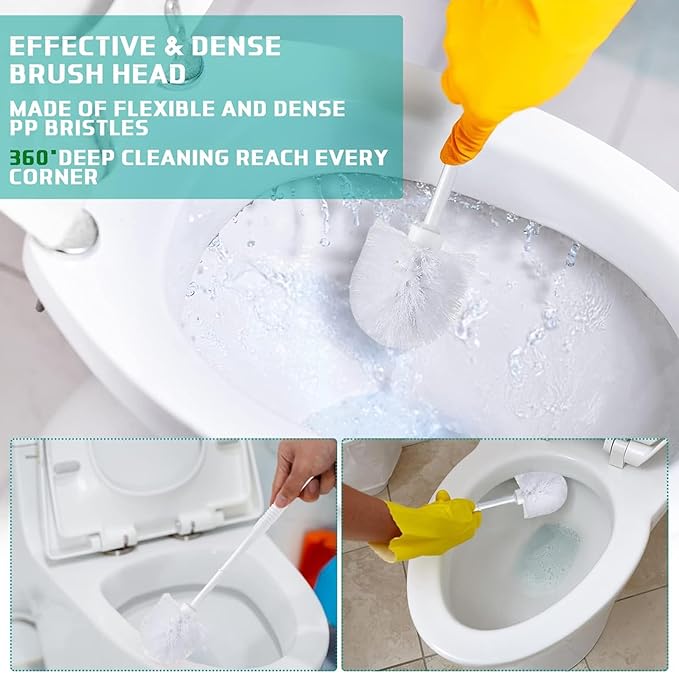 Roshtia 24 Sets Toilet Brush and Holder Set for Bathroom Toilet Bowl Brush Scrubber with Caddy for Deep Cleaning, 14.57 Height (White)