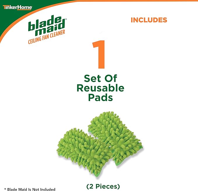 Blade Maid Ceiling Fan Cleaner - 1 Set of Blade Maid Reusable Microfiber Duster Replacement Pads- 2 Pads