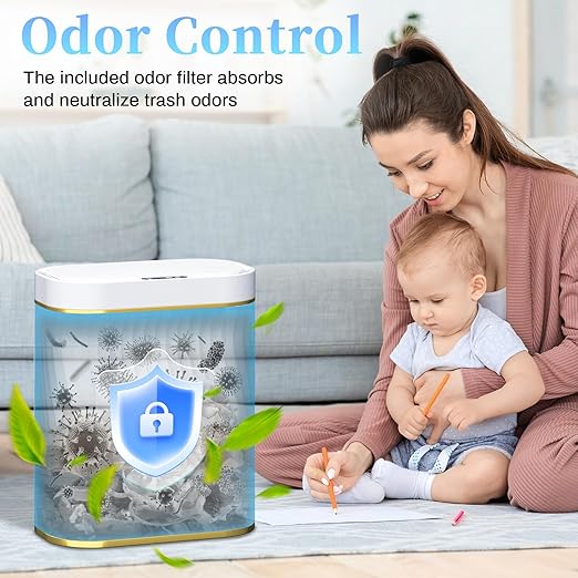 Bathroom Small Trash Can with Automatic Touchless Lid, 2.6 Gallon Smart Garbage Can Narrow Waterproof Trash Bin for Bedroom, Office, Living Room