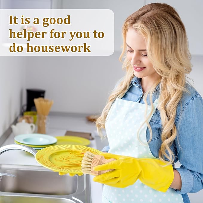 6 Packs Bamboo Dish Scrub Brushes Wok Brush Dish Scrubber Brush Kitchen Dishwashing Scrubber with Natural Bristles Bamboo Scrub Brush for Cleaning Pans, Pots, Sink