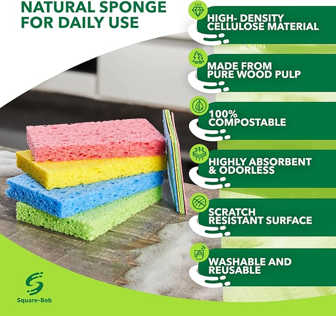 6 PCs Compressed Non-Scratch Kitchen Sponges - Highly Absorbent for Dishes, Countertop, Sink, Car - Biodegradable, Quick Drying Cellulose Sponges - Assorted Colors