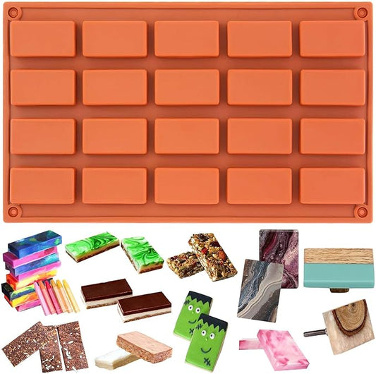 FUNSHOWCASE 20 Cavities Rectangular Chocolate Candy Bar Silicone Mold Rectangle Soap Cake Pan
