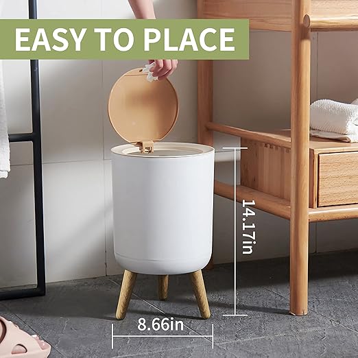 Trash can，7Liter/1.8 Gallon Garbage can with Press top Lid，Nordic Modern Waste Basket，Plastic Trash bin Suitable for Kitchen, Bathroom, Bedroom, Living Room, Office, Outdoor，Dog Proof Trash can……