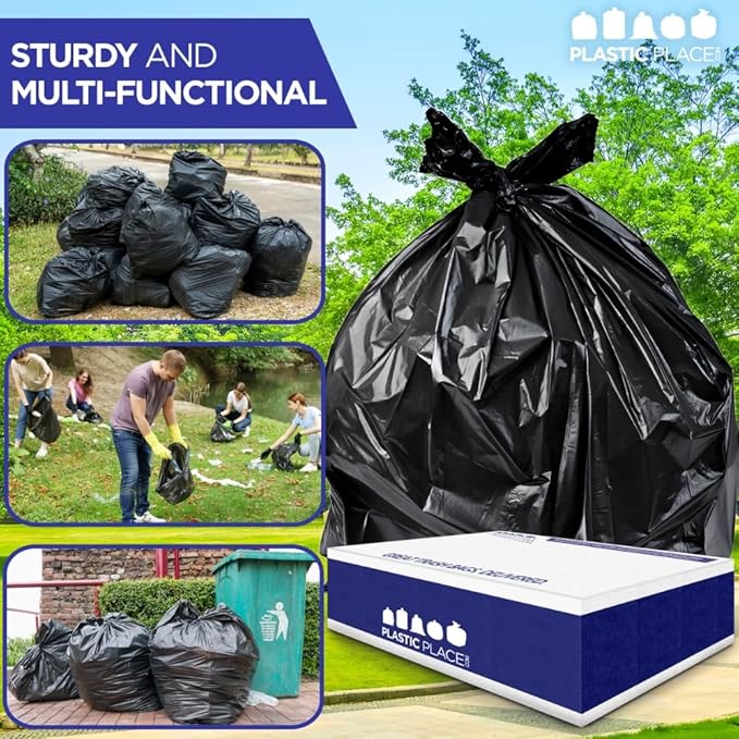 Plasticplace 40-45 Gallon Trash Bags, Heavy Duty Trash Can Liners: Black Trash Bags, 40 Gallon Trash Bags and 45 Gallon Trash Bags Heavy Duty 1.5 Mil, 40"x46" Size, 100 Count