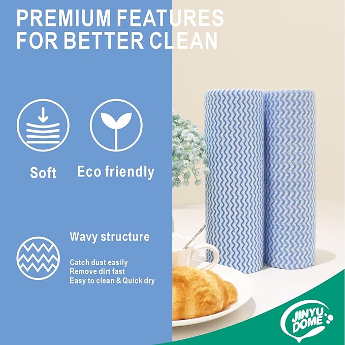 Handi Wipes Reusable Cloths, Blue Disposable Kitchen Cleaning Rolls, Heavy Duty Cleaning Cloths,J Cloth, Blue, 50 Pcs/Roll, Total 3 Rolls