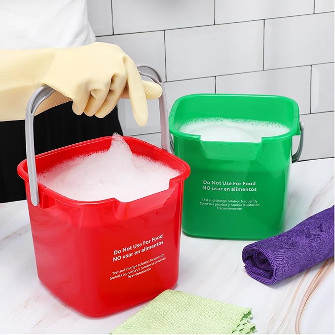 6 Pcs 6 Quart Cleaning Bucket Small Sanitizing Square Bucket Detergent Pail for Home Commercial Restaurant Kitchen Office School (Red, Green)