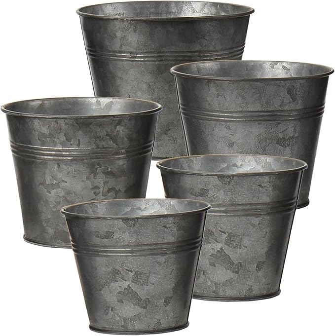 Briful 5 Size Galvanized Buckets Rustic Farmhouse Metal Bucket Galvanized Flower Bucket Home Indoor Outdoor Decorative Tin Planters (3.7In/3.9In/5.1In/5.9In/7.1In)